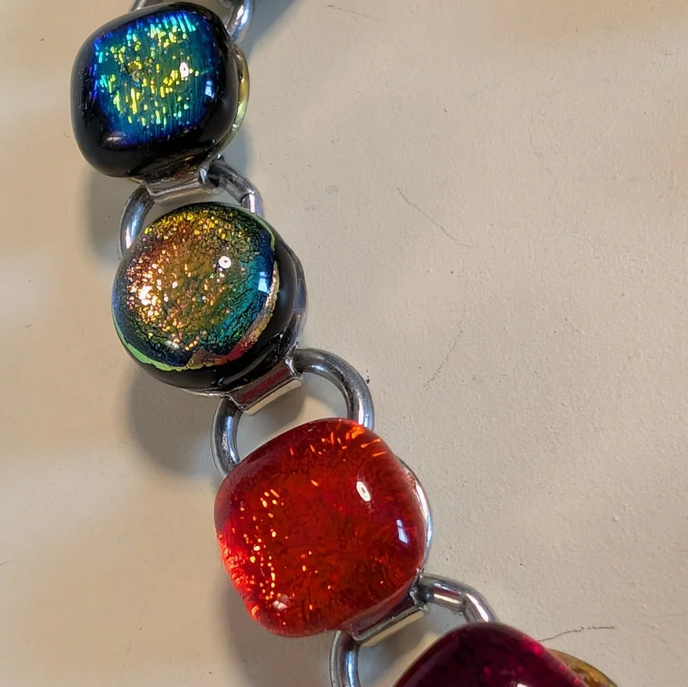 Rainbow Pride Hand Blown Glass Artisan Bracelet - Picture 3 of 7